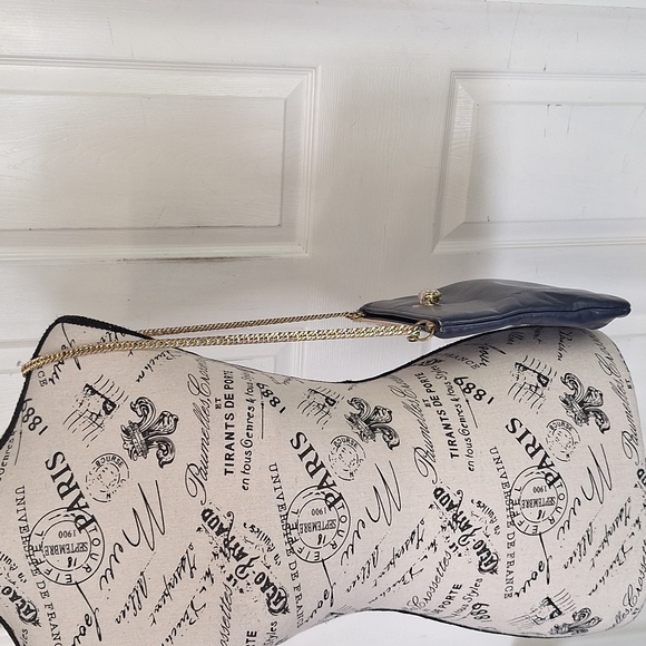 Vtg Ruth E.Saltz navy & gold Crossbody Leather Bag - Picture 3 of 11